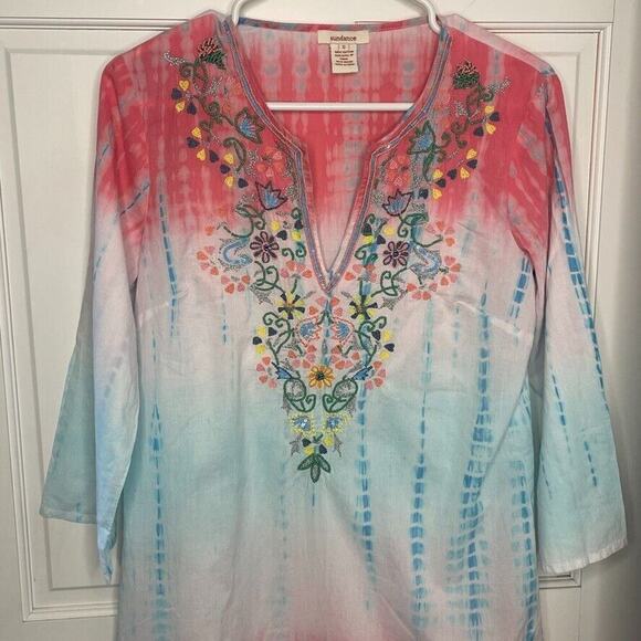 Sundance Women's Embroidered Beaded Tunic Swim Coverup SZ S Tie Dye Ombre Sequin - Picture 2 of 15